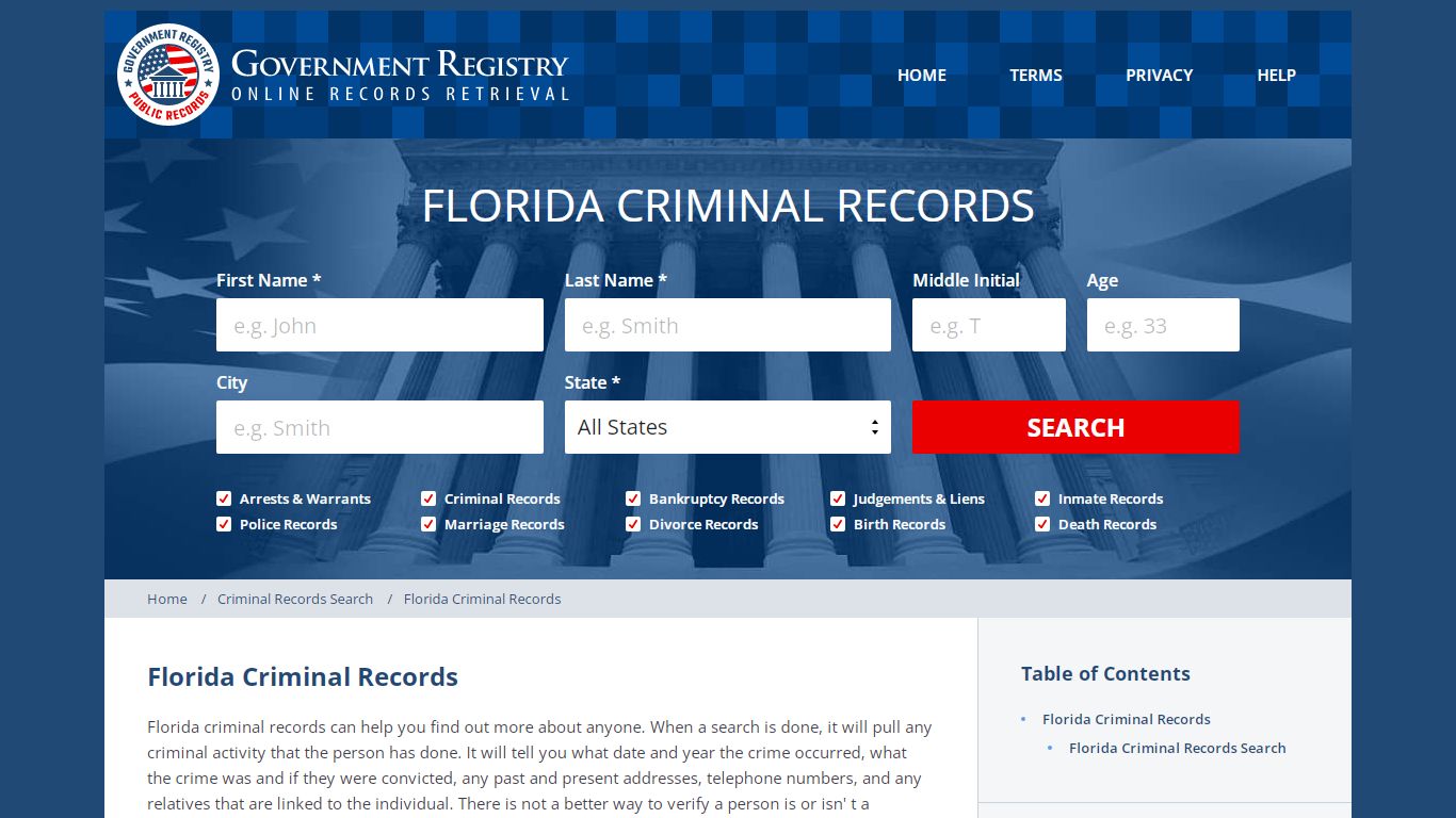 Florida Criminal Records | GovernmentRegistry.org